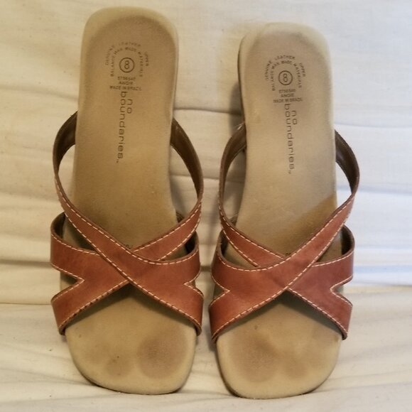 Brown Strap Chunky Heel Slides - Picture 3 of 6